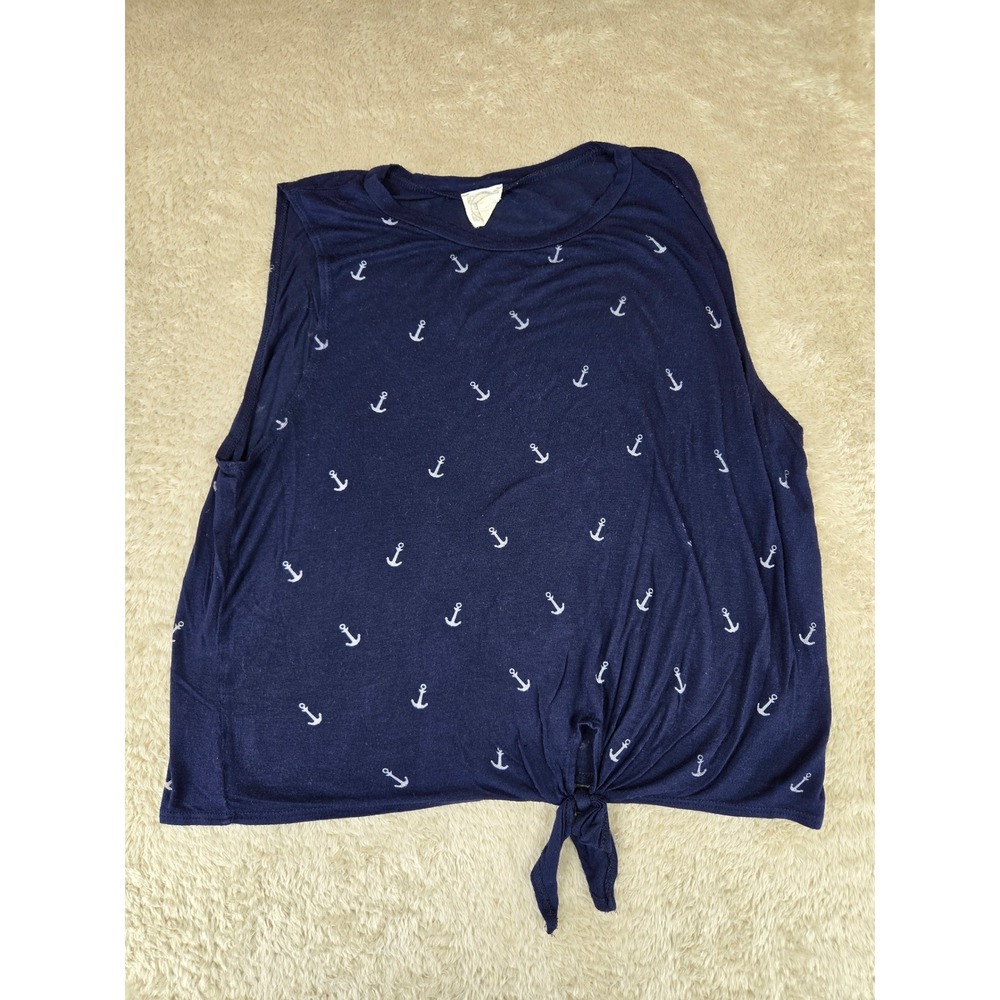 Dirty Laundry Navy Blue Anchor Print Front Tie Muscle Tank Top Womens‎ Medium